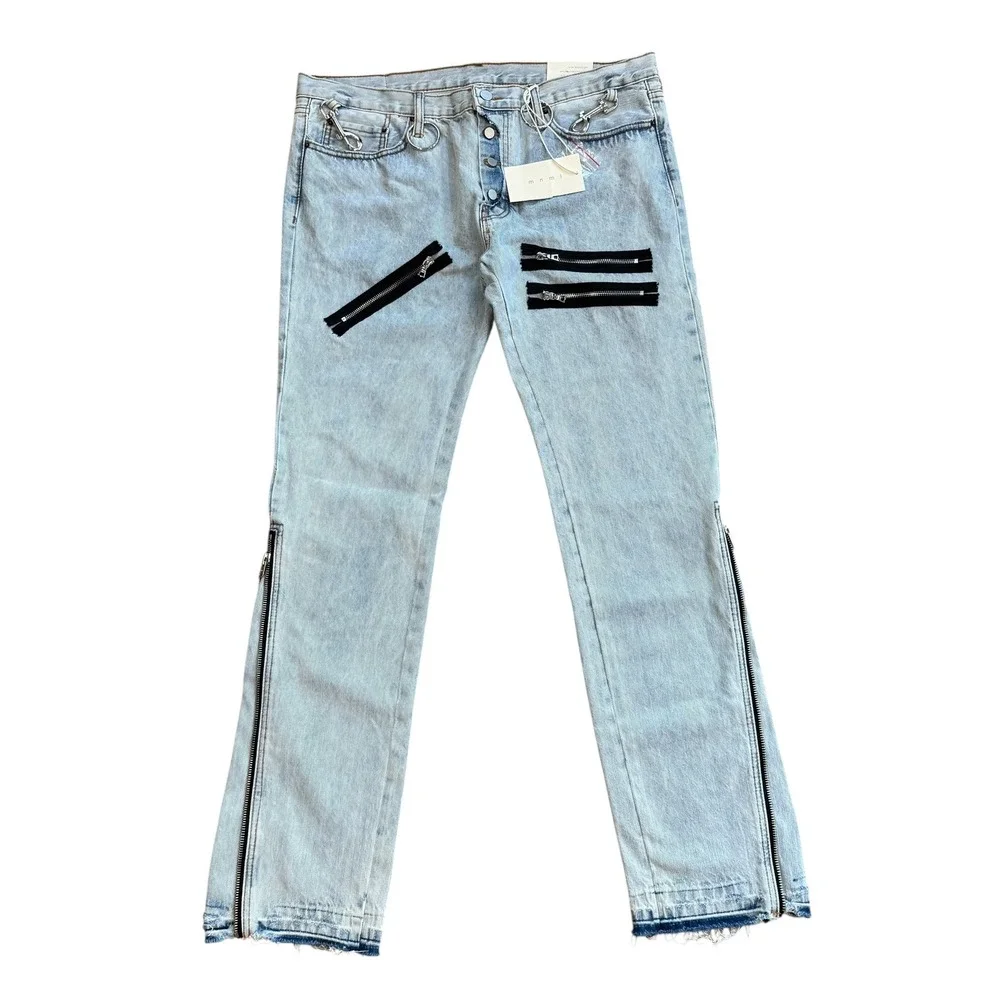 MNML M510 O Ring Denim Light Blue‎ Zipper Flare Jeans Mens 38 NWT